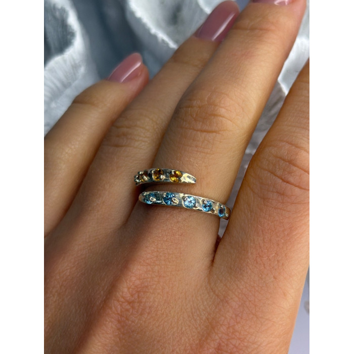 925 Sterling Silver Citrine & Topaz Ring Size 8