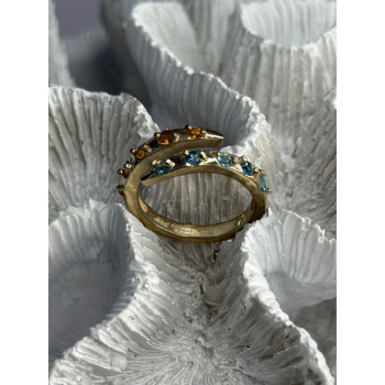 925 Sterling Silver Citrine & Topaz Ring Size 8