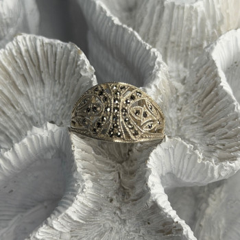 Vintage 925 Sterling Silver Marcasite Ring Size 10