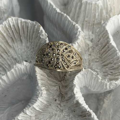 Vintage 925 Sterling Silver Marcasite Ring Size 10