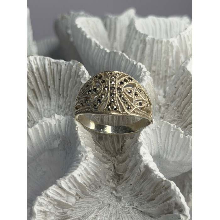 Vintage 925 Sterling Silver Marcasite Ring Size 10