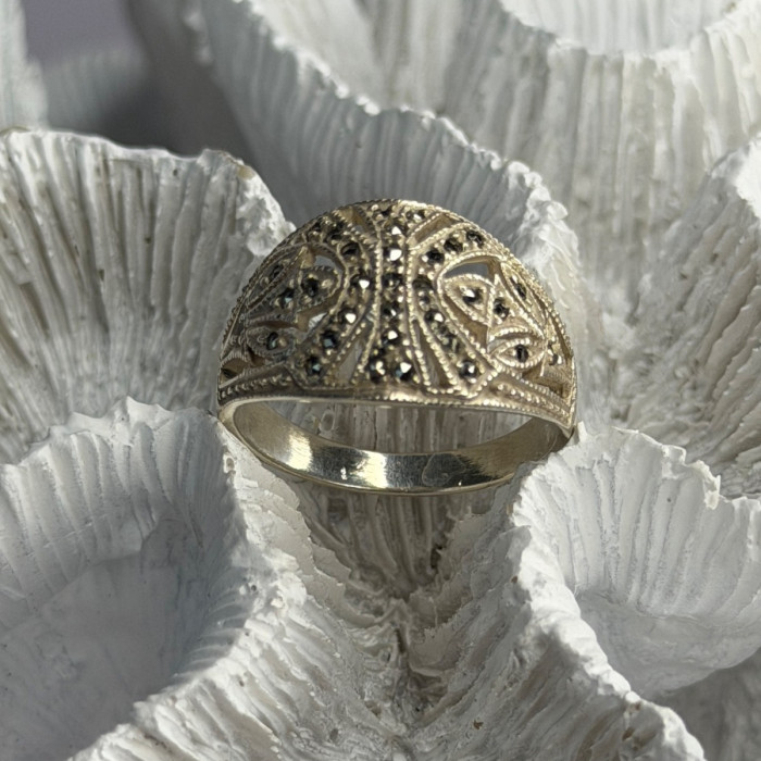 Vintage 925 Sterling Silver Marcasite Ring Size 10