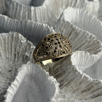 Vintage 925 Sterling Silver Marcasite Ring Size 10