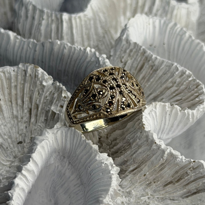 Vintage 925 Sterling Silver Marcasite Ring Size 10