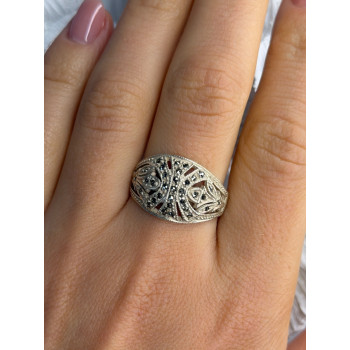 Vintage 925 Sterling Silver Marcasite Ring Size 10