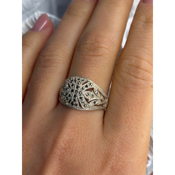 Vintage 925 Sterling Silver Marcasite Ring Size 10
