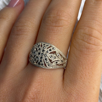Vintage 925 Sterling Silver Marcasite Ring Size 10