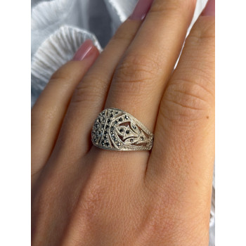 Vintage 925 Sterling Silver Marcasite Ring Size 10