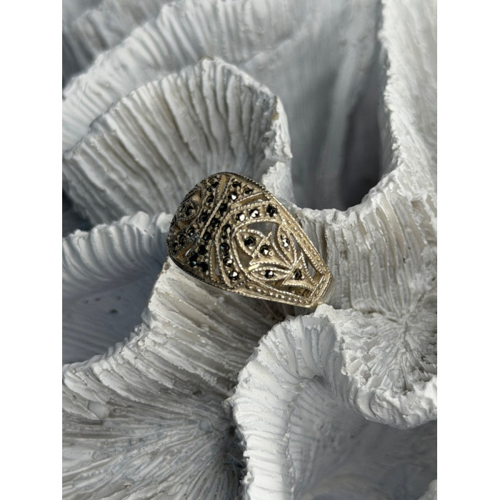 Vintage 925 Sterling Silver Marcasite Ring Size 10