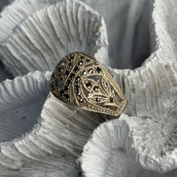 Vintage 925 Sterling Silver Marcasite Ring Size 10