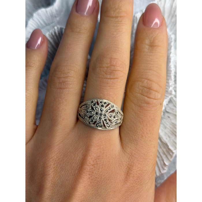 Vintage 925 Sterling Silver Marcasite Ring Size 10