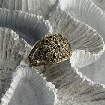 Vintage 925 Sterling Silver Marcasite Ring Size 10