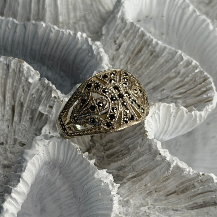 Vintage 925 Sterling Silver Marcasite Ring Size 10