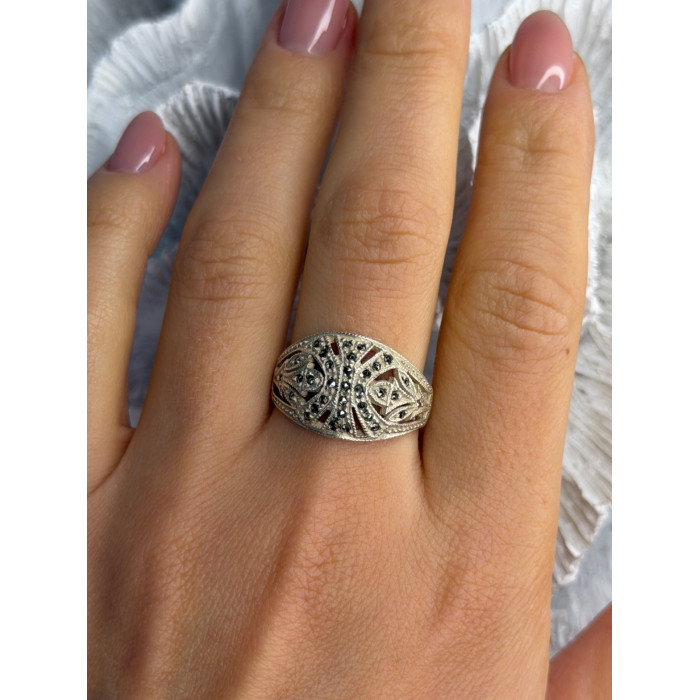 Vintage 925 Sterling Silver Marcasite Ring Size 10