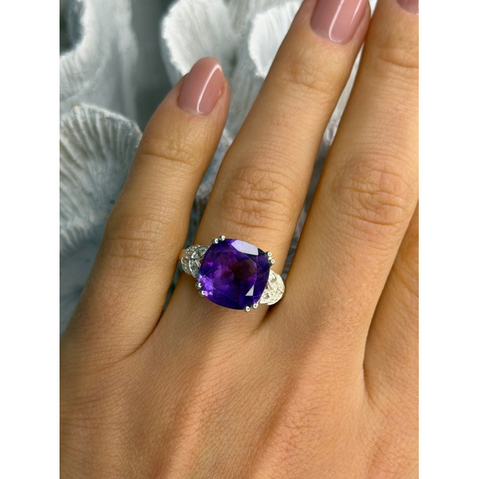 925 Sterling Silver Amethyst & Diamond Ring Size 7