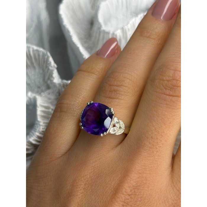 925 Sterling Silver Amethyst & Diamond Ring Size 7