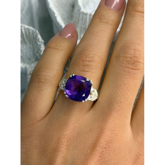 925 Sterling Silver Amethyst & Diamond Ring Size 7