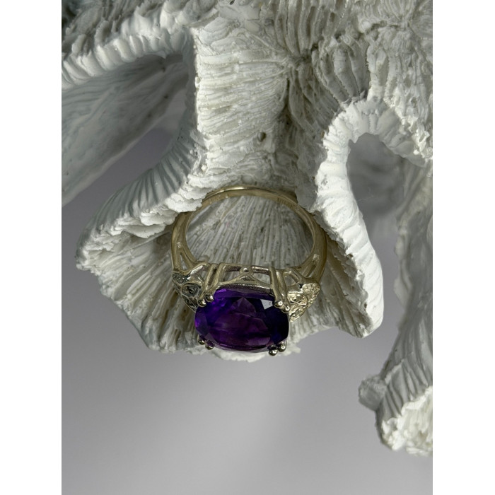 925 Sterling Silver Amethyst & Diamond Ring Size 7