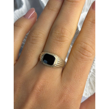 Vintage 925 Sterling Silver Onyx Ring Size 9