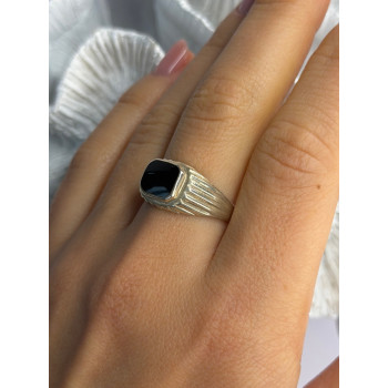 Vintage 925 Sterling Silver Onyx Ring Size 9