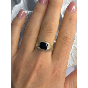 Vintage 925 Sterling Silver Onyx Ring Size 9