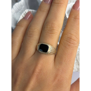 Vintage 925 Sterling Silver Onyx Ring Size 9