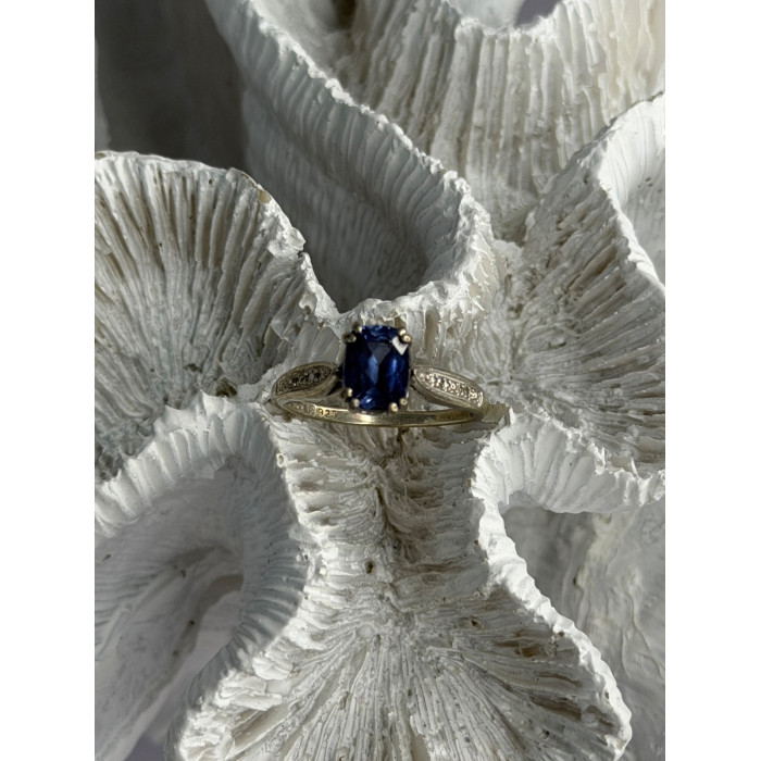 925 Sterling Silver Iolite & Diamond Ring Size 7