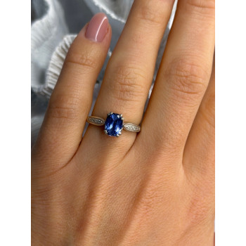 925 Sterling Silver Iolite & Diamond Ring Size 7