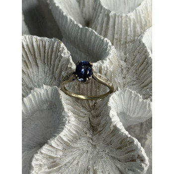 925 Sterling Silver Iolite & Diamond Ring Size 7