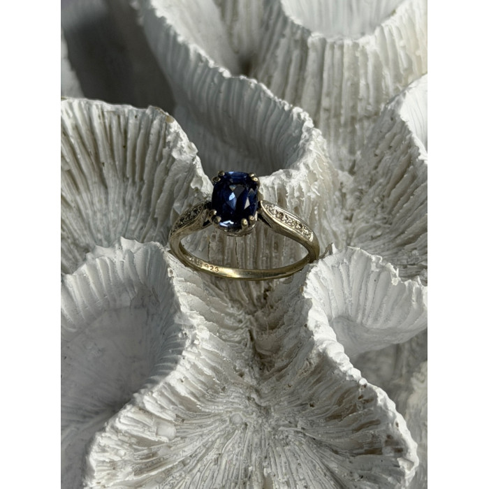 925 Sterling Silver Iolite & Diamond Ring Size 7