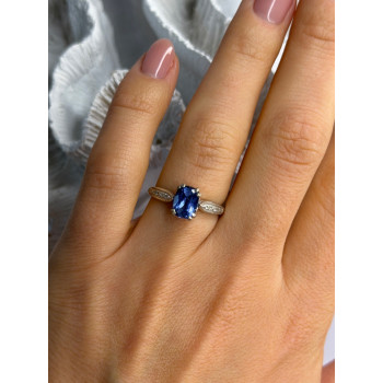 925 Sterling Silver Iolite & Diamond Ring Size 7