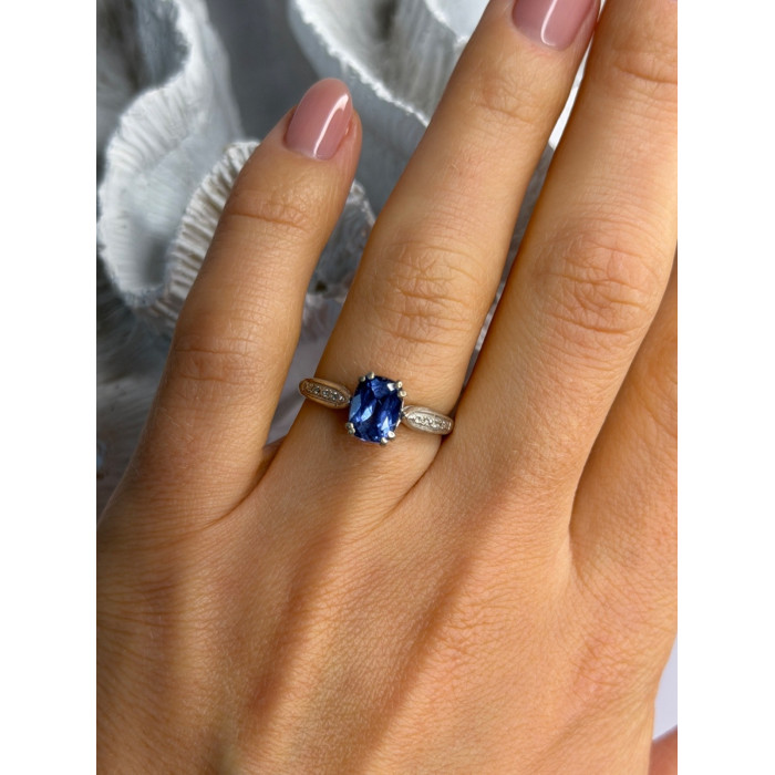 925 Sterling Silver Iolite & Diamond Ring Size 7