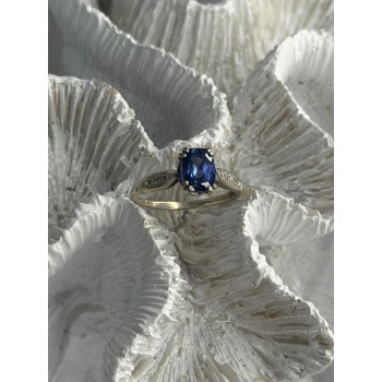 925 Sterling Silver Iolite & Diamond Ring Size 7