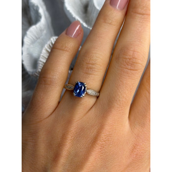 925 Sterling Silver Iolite & Diamond Ring Size 7