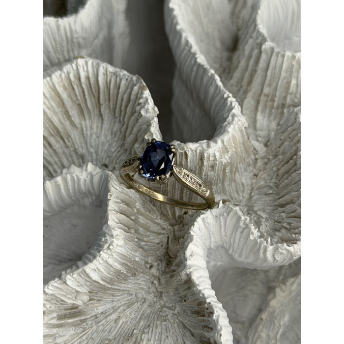 925 Sterling Silver Iolite & Diamond Ring Size 7
