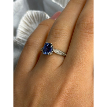 925 Sterling Silver Iolite & Diamond Ring Size 7