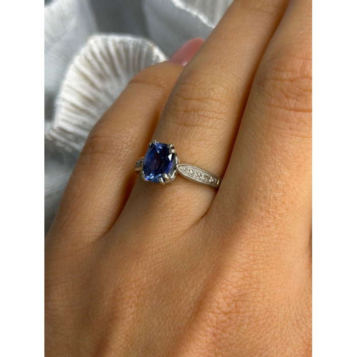 925 Sterling Silver Iolite & Diamond Ring Size 7