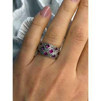925 Sterling Silver Pink Topaz & Beryl Ring Size 5.5