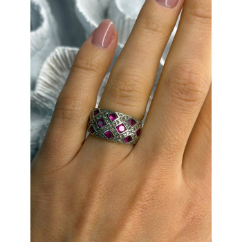 925 Sterling Silver Pink Topaz & Beryl Ring Size 5.5