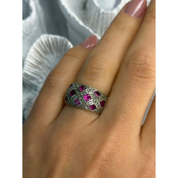 925 Sterling Silver Pink Topaz & Beryl Ring Size 5.5