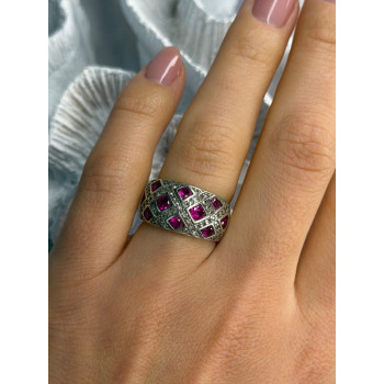 925 Sterling Silver Pink Topaz & Beryl Ring Size 5.5