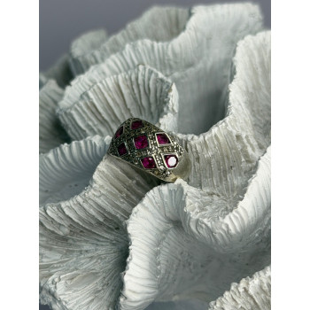 925 Sterling Silver Pink Topaz & Beryl Ring Size 5.5