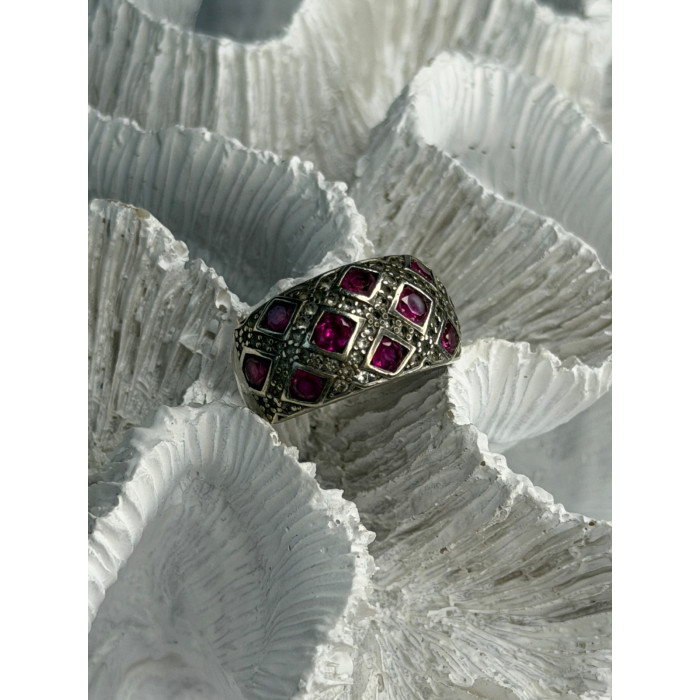 925 Sterling Silver Pink Topaz & Beryl Ring Size 5.5