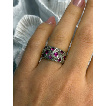 925 Sterling Silver Pink Topaz & Beryl Ring Size 5.5