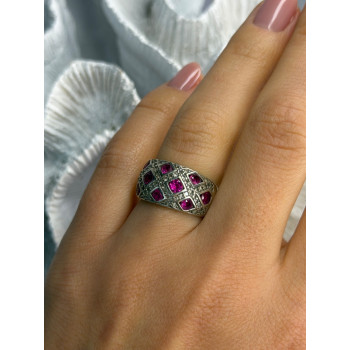 925 Sterling Silver Pink Topaz & Beryl Ring Size 5.5