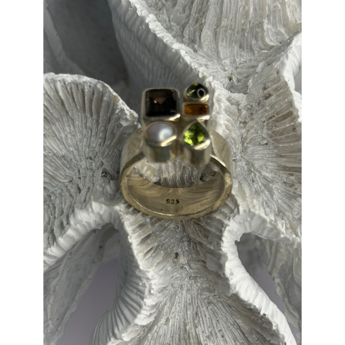 925 Sterling Silver Multi Color Gemstones Ring Size 8