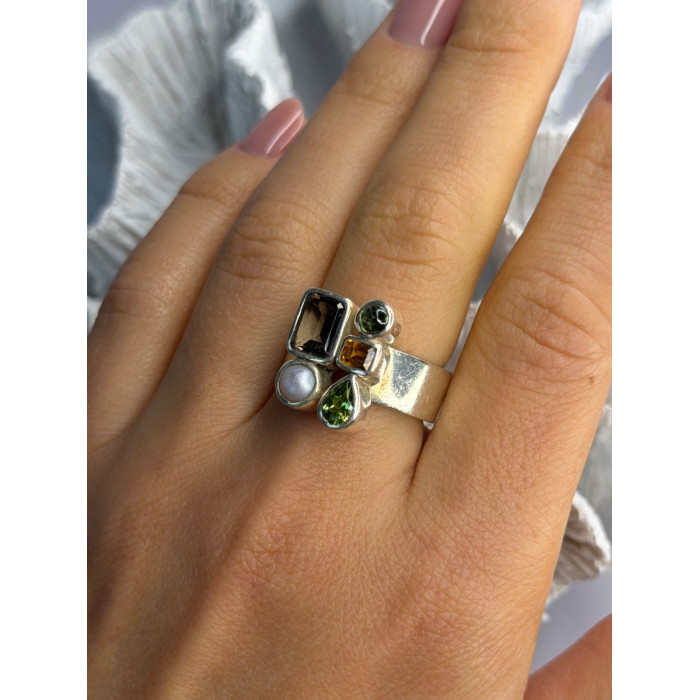 925 Sterling Silver Multi Color Gemstones Ring Size 8