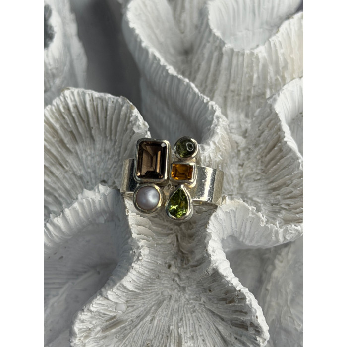 925 Sterling Silver Multi Color Gemstones Ring Size 8