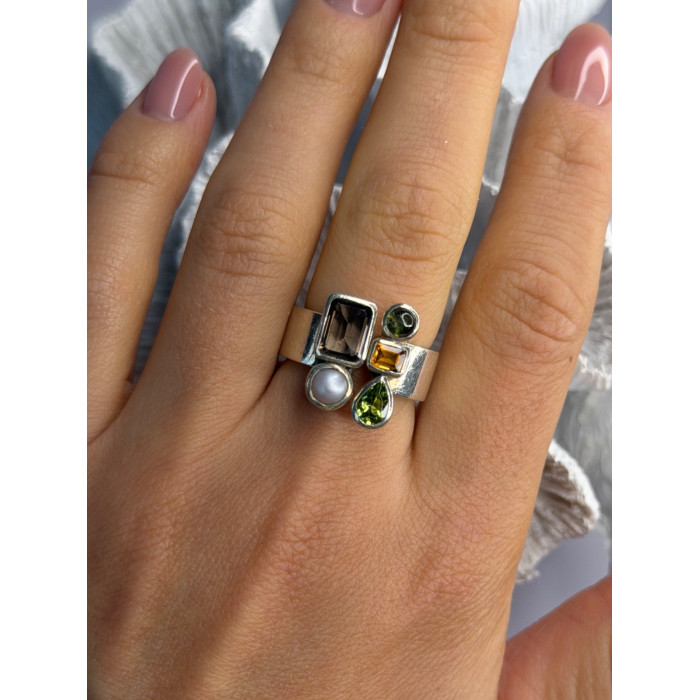 925 Sterling Silver Multi Color Gemstones Ring Size 8