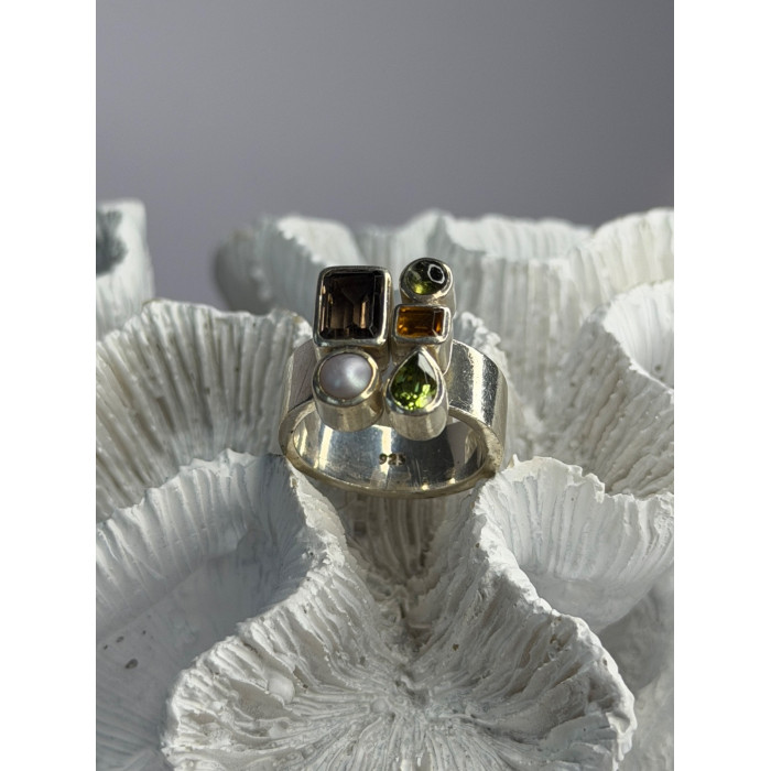 925 Sterling Silver Multi Color Gemstones Ring Size 8